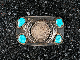 1897 Morgan Dollar & Kingman Turquoise Belt Buckle | Artisan Handmade
