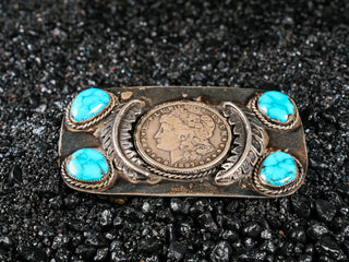 1897 Morgan Dollar & Kingman Turquoise Belt Buckle | Artisan Handmade