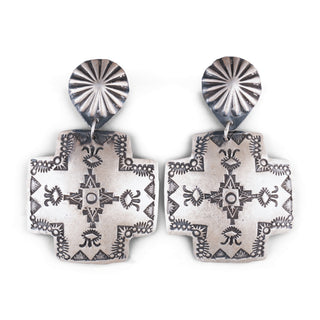Sterling Silver Santa Fe Cross Earrings | Vincent Platero