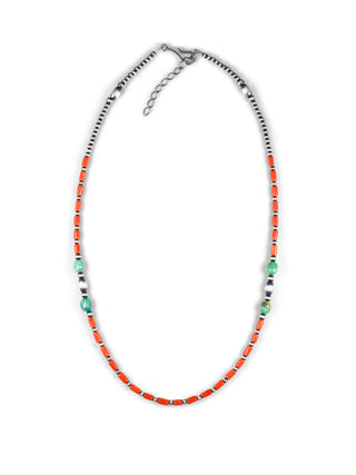Sonoran Gold Turquoise, Coral, & Navajo Pearl Necklace | Artisan Handmade
