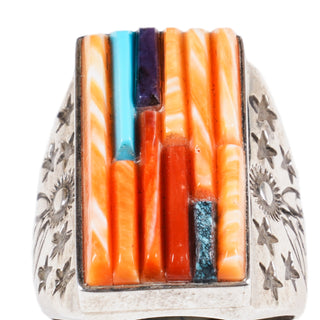 Sleeping Beauty Turquoise, Spiny Oyster Shell, Lapis, & Coral Ring | Veronica Benally