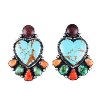 Sonoran Gold Turquoise, Armenian Turquoise, & Spiny Oyster Shell Heart Earrings | Lowell Draper