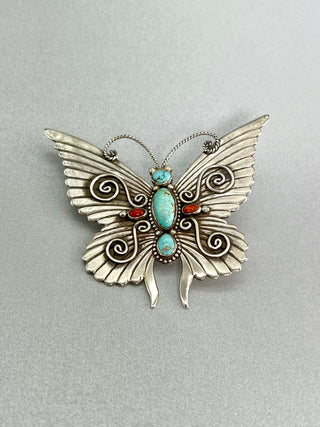 Mediterranean Coral & Turquoise Buttery Pin | Lee Charley