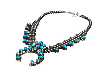 Kingman Turquoise Squash Blossom Necklace | Navajo Handmade