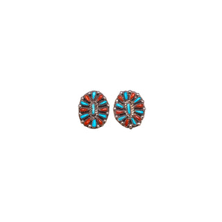 Sleeping Beauty Turquoise and Coral Clip-On Earrings | Zuni Handmade