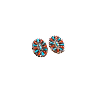 Sleeping Beauty Turquoise and Coral Clip-On Earrings | Zuni Handmade