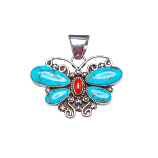 Kingman Turquoise and Coral Butterfly Pendant | Geraldine James