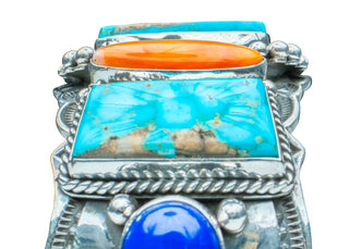 Birdseye Kingman Turquoise, Spiny Oyster Shell & Lapis Bracelet | Aaron Toadlena