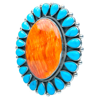 Kingman Turquoise & Spiny Oyster Shell Ring | Ernest Roy Begay