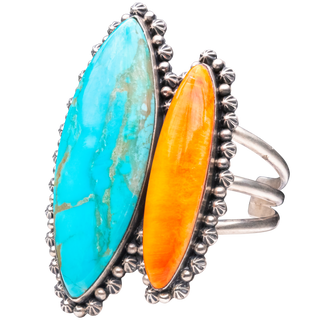 Kingman Turquoise & Spiny Oyster Shell Bracelet | Navajo Handmade