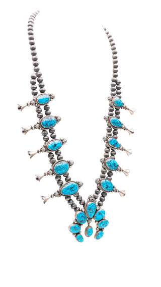 High-Grade Kingman Turquoise Squash Blossom Necklace | Edward Becenti