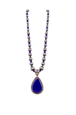 Lapis Pendant & Navajo Pearls Necklace Set | Happy Piasso