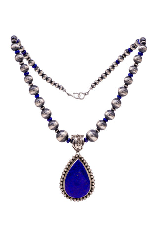 Lapis Pendant & Navajo Pearls Necklace Set | Happy Piasso