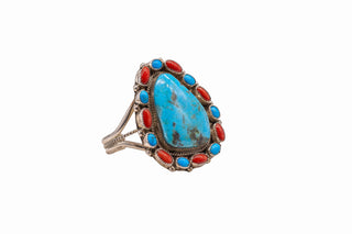 Coral & Kingman Turquoise Bracelet | Ray Silver